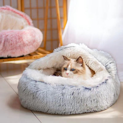 Soft Plush Round Pet Bed for Cats & Dogs – 2-in-1 Cozy Sleeping Nest & Warm Cave with Removable Cover, Perfect for Small Pets