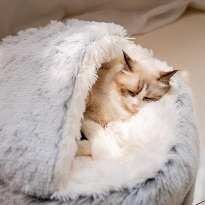 Soft Plush Round Pet Bed for Cats & Dogs – 2-in-1 Cozy Sleeping Nest & Warm Cave with Removable Cover, Perfect for Small Pets