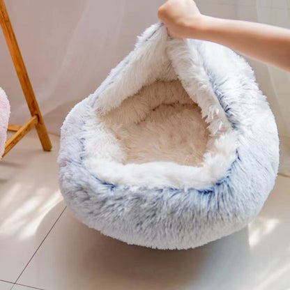 Soft Plush Round Pet Bed for Cats & Dogs – 2-in-1 Cozy Sleeping Nest & Warm Cave with Removable Cover, Perfect for Small Pets